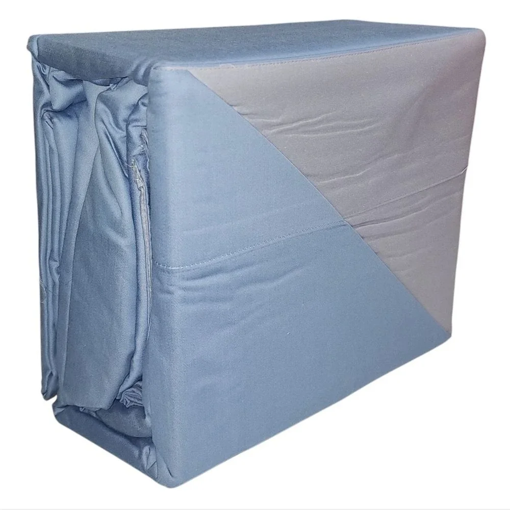 King Size 500 Thread Count Cotton Reversible Blue Sheet Set 4pc Two Looks in One